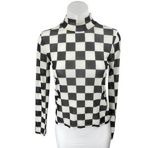 Vans Position Checker Women's Black White Checkered Mock Neck Mesh Top Size XS